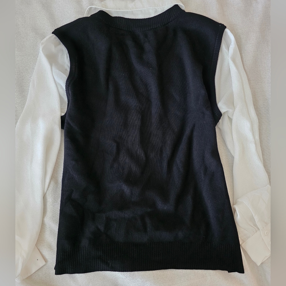 Adrianna Papell Black Button Down Sweater Vest Long Sheer Sleeves Classy Size L - Picture 10 of 14